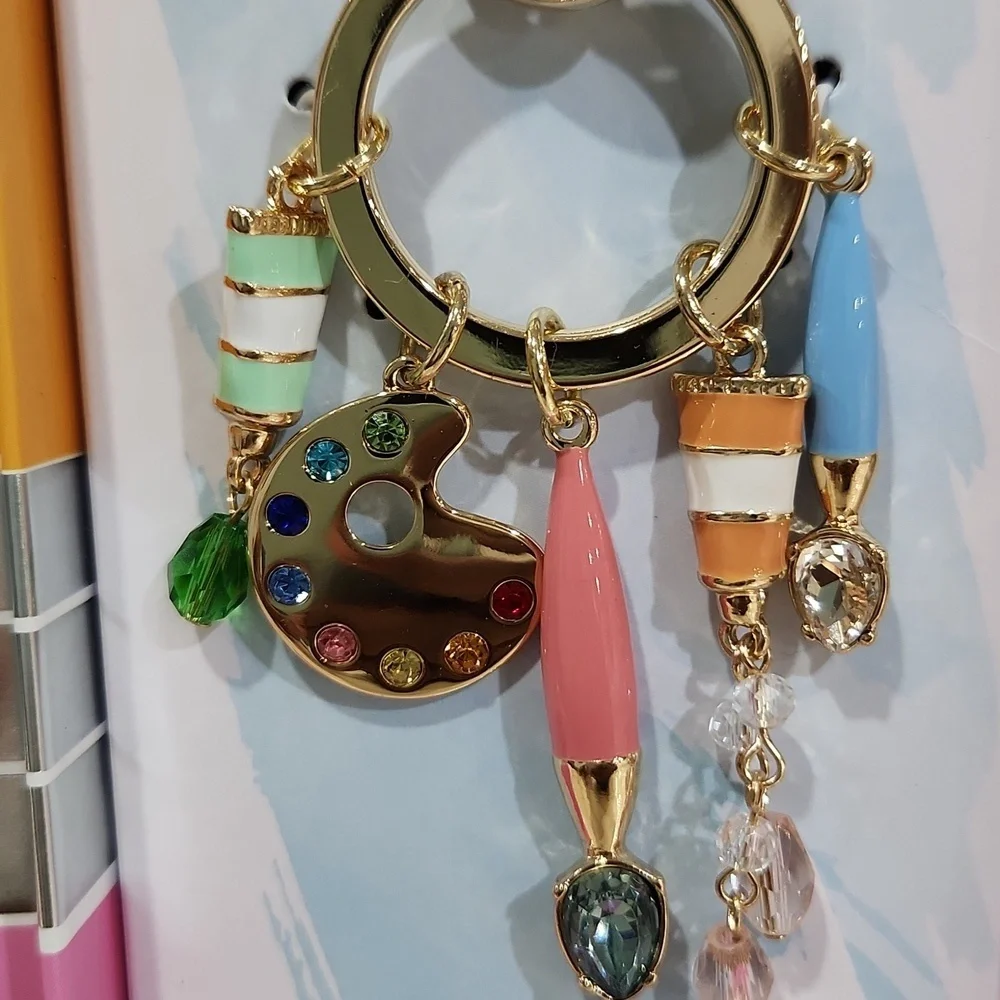 💛▪️True To Form▪️ Artist Painter Gold and Pink Key Chain Bag Charm  ✨️